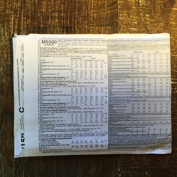 McCall’s Sewing Pattern 5500 Costumes Mens Knight Prince Samurai S-XL UNCUT - Picture 2 of 2